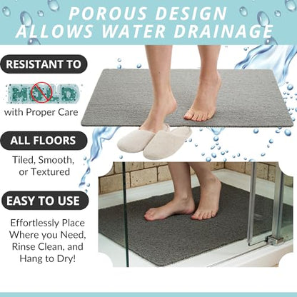 Enkosi Loofah Non-Slip Shower Mat - Shower Floors, Bathtub, Bathrooms, Wet Areas - Cushioned Bath Mat with Drain Holes - Quick Dry PVC, Secure Safety Pad Without Suction Cups (32x24 Grey) - color: Grey, size: 32" x 24" (Rectangular)