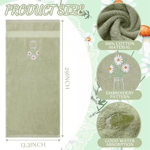 SmoothNovelty 2 Pcs Daisy Flower Hand Towels Gray Green Bathroom Decor 14x29 Inch Embroidered 100% Cotton Soft Absorbent Spring Summer Decorative Hand Towels for Bathroom Kitchen - style: Daisy