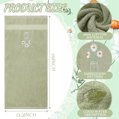 SmoothNovelty 2 Pcs Daisy Flower Hand Towels Gray Green Bathroom Decor 14x29 Inch Embroidered 100% Cotton Soft Absorbent Spring Summer Decorative Hand Towels for Bathroom Kitchen - style: Daisy