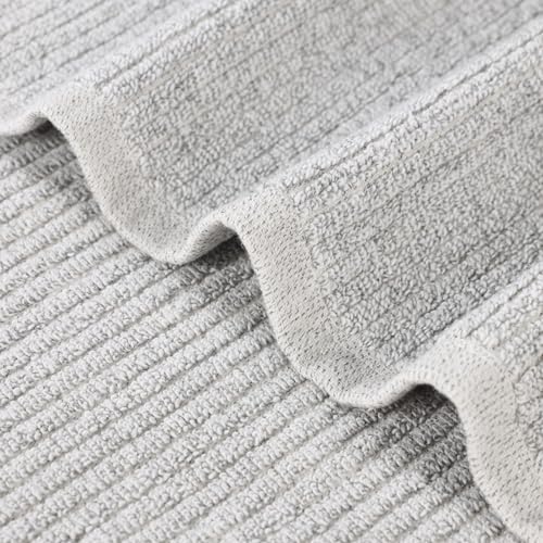Superior Destin Viscose Cotton Blend Medium Weight Towels, Kitchen, Bathroom, Spa, Plush, Quick Dry, Ultra-Soft Towels, Bath Essentials, Ribbed Design, Absorbent Hand Towels, Set of 6, Platinum