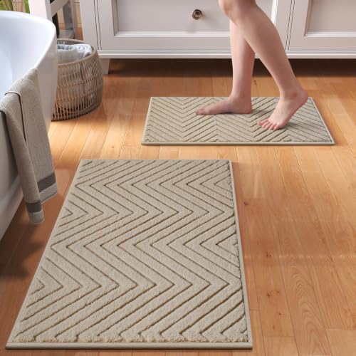 Bathroom Rugs Sets, Thin Non Slip Bath Mat Browm 16"x24"-2 Piece | Quick Dry Absorbent Washable Rubber Backing Bath Rug Shower Mat Bathroom Floor Mat For Sink Bathtub Beside Shower Entrance - color: Brown-b, size: 16"x24"-2pc