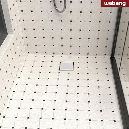 4 Inch Square Shower Drain Brushed Floor Drain with Flange Reversible 2-in-1 Cover Tile Insert Grate Removable SUS304 Stainless Steel CUPC Certified Brushed - color: Brushed, size: 4 Inch