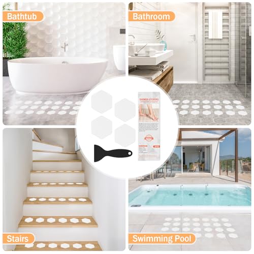 Non Slip Bathtub Stickers,Shower Stickers for Safety Bathroom Tubs,Bathtub Non Slip Stickers and Adhesive Decals Scraper for Bath Tub,Shower Floor,Stairs,Ladders(Squar Shape,Clear) (24,White) - color: White