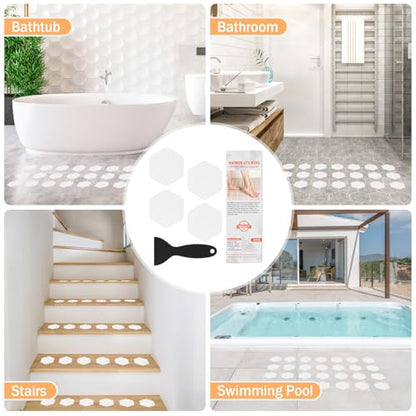 Non Slip Bathtub Stickers,Shower Stickers for Safety Bathroom Tubs,Bathtub Non Slip Stickers and Adhesive Decals Scraper for Bath Tub,Shower Floor,Stairs,Ladders(Squar Shape,Clear) (24,White) - color: White