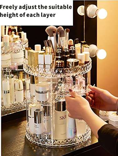 Cq acrylic Rotating Makeup Organizer,Adjustable Spinning Skincare Organizer for Vanity,Countertop,Clear Rotating Perfume Organizer,Bathroom Lazy Susan Organizers,Spin Beauty Product Storage Rack,1Pack - size: 4 Tier With Pattern
