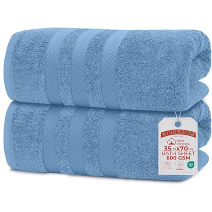 RIVERSIDE Pack of 2 Extra Large Bath Sheets 35 x 70 Inches, 100% Ring Spun Cotton, Hotel Quality, Oversized Bath Towels, Super Soft, Highly Absorbent & Quicker to Dry, Electric Blue - color: Medium Blue, size: Bath Sheets (PK 2)