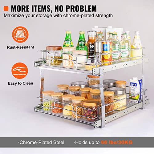 VEVOR 2 Tier 20"Wx21.2"Dx15.2"HPull Out Cabinet Organizer, Heavy Duty Slide Out Pantry Shelves, Steel Roll Out Drawers, Sliding Drawer Storage for Home, 21.5"Wx22.5"Dx19"H Install Size for Cabinet - size: 20"Wx21.2"Dx15.2"H