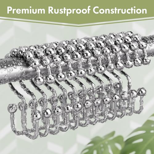 Shower Curtain Rings, Rust-Resistant Metal Double Shower Hooks for Curtain Rolling Shower Curtain Hooks Rings Shower Rings for Bathroom Shower Curtain Rod, Chrome, Set of 12 Rings - color: Chrome, style: Modern - Double Hooks