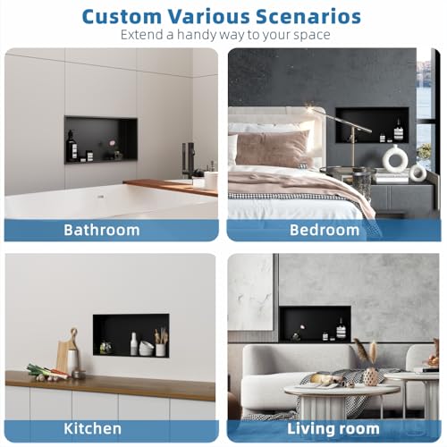 Shower Niche Stainless Steel: No Tile Needed - 24"x12" Recessed Wall Niche Shelf for Bathroom Kitchen Toilet Living Room Storage - Matte Black - color: Matte Black