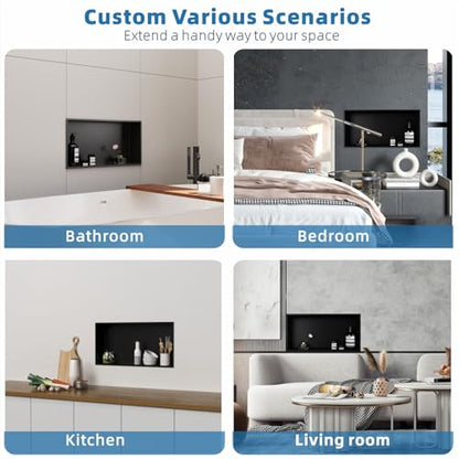 Shower Niche Stainless Steel: No Tile Needed - 24"x12" Recessed Wall Niche Shelf for Bathroom Kitchen Toilet Living Room Storage - Matte Black - color: Matte Black