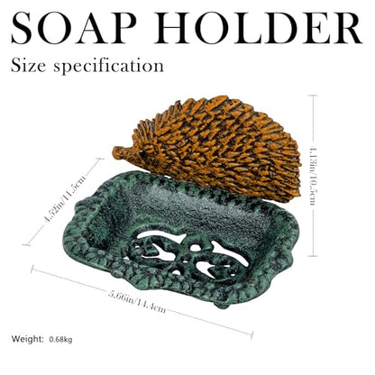 Cast Iron Hedgehog Metal Soap Dish, Cute and Durable Soap Holder, Self Draining Soap Dish with Drainage Holes Non-Slip Base for Bathroom - color: Hedgehog