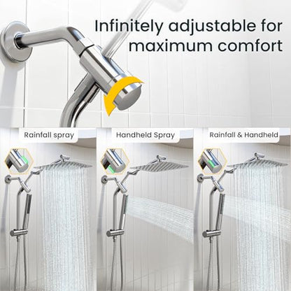 Veken 10" Luxurious Rain Shower Head with Handheld, High Pressure Rainfall Shower Heads wih Extension Arm, Wide Dual Showerhead with Spray Combo, Bathroom Accessories, Chrome, Silver - color: Chrome