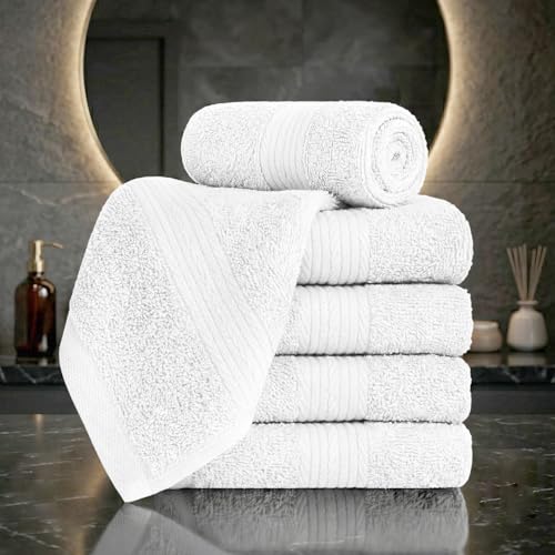 100% Cotton Washcloths 12x12 Inches, 600 GSM, Soft & Absorbent, Durable, Set of 5, White - color: White, size: Washcloth Set of 5
