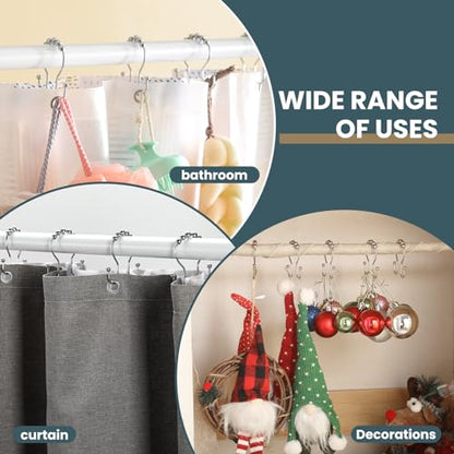Shower Curtain Hooks, OEH Shower Curtain Rings, Chrome Shower Curtain Hooks Rust Proof, Smooth Gliding Metal Shower Curtain Rings Rust Proof, Double Shower Hooks for Shower Curtain, 12 Pcs, Chrome - color: Chrome, size: Classic Double Hooks