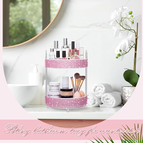 360 Rotating Rhinestone Perfume Organizer,2 Tiers,Resin Diamond,Pink - color: Pink, size: 2 Tiers, style: Resin Diamond