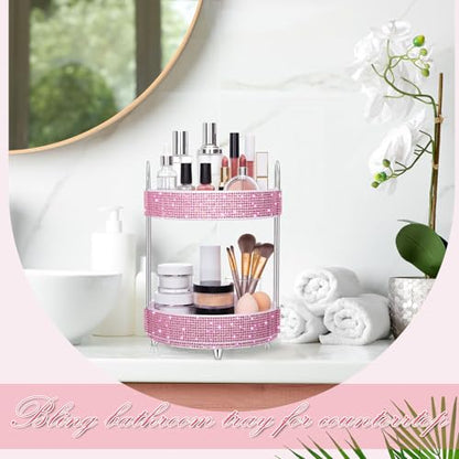 360 Rotating Rhinestone Perfume Organizer,2 Tiers,Resin Diamond,Pink - color: Pink, size: 2 Tiers, style: Resin Diamond