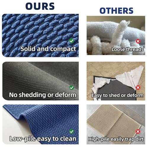 TYUU Small Bathroom Rugs Non Slip Washable Bath Rugs Super Absorbent Bathroom Rug Thin Quick Dry Low Pile Bath Mats, Navy Blue 12"x12" - color: Navy Blue, size: 1' X 1' (Rectangular)