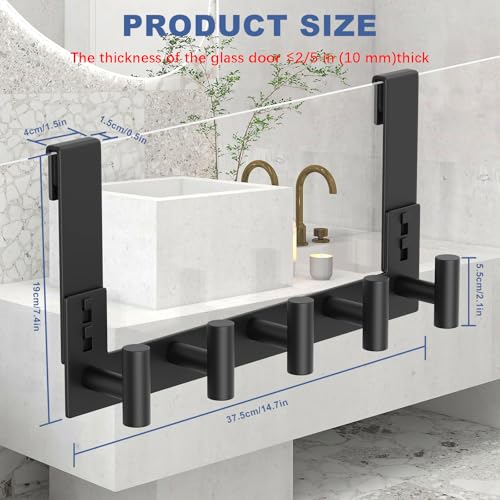WUIVIUT Over The Shower Wall Hook, Shower Glass Door Hook Frameless fit for 3/8" (10mm) Thick, Towel Hold for Bathroom,Coat Hooks for Robe (T Shape, 5 Hook) - size: T Shape, 5 Hook