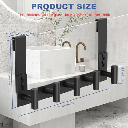 WUIVIUT Over The Shower Wall Hook, Shower Glass Door Hook Frameless fit for 3/8" (10mm) Thick, Towel Hold for Bathroom,Coat Hooks for Robe (T Shape, 5 Hook) - size: T Shape, 5 Hook