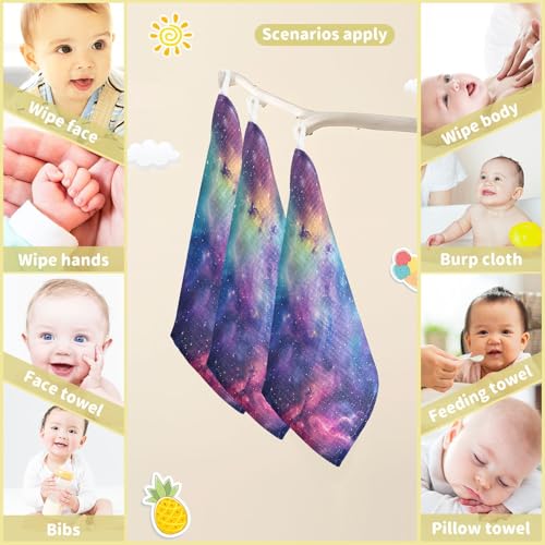 YETTASBIN Galaxy Muslin Baby Hand Washcloths, Soft Cotton Bath Face Towel, 4 Layers Extra Absorbent Feeding Burp Cloth for Newborn Infant, 5 Pack - size: 12 Inch x 5 Pack