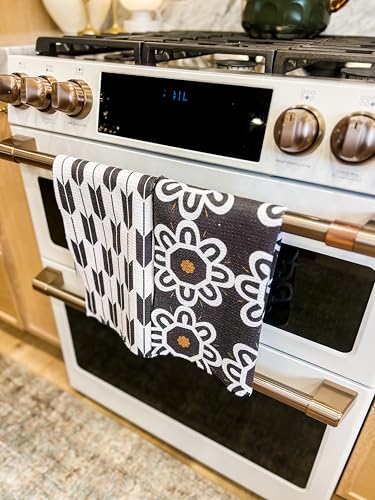 Kitchen Towels, Dish Towels for Kitchen, 2 Pc Kitchen Towel Set | Microfiber Waffle Towels, 16 x 26 inches, with Hanging Loops, Reusable Tea Towels, Cute Kitchen Towels - 2 Pack - color: Black