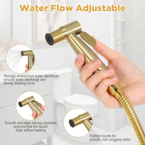 Gold Handheld Bidet Sprayer for Toilet,Stainless Steel Handheld Sprayer Kit With Adjustable Pressure For Personal Hygiene, Pet Bathing, Bathroom Cleaning