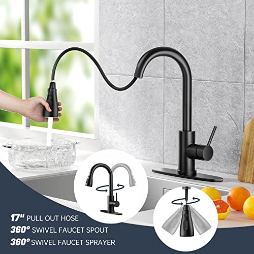 Kitchen Faucet with Pull-Down Spray Single Handle high arc Commercial Stainless Steel Matte Black Kitchen Sink Faucet with Deck Suitable for bar Laundry RV Farmhouse (Matte Black) - color: Matte Black, style: Standard
