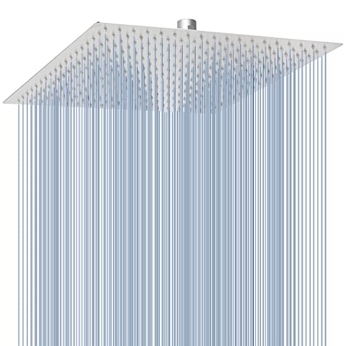 Voolan Oversize Rain Shower Head - High Flow Square Rainfall Showerhead - Waterfall Full Body Coverage - Universal Ceiling or Wall Mount (16 Inch, Brushed Nickel) - color: Brushed Nickel, size: 16 Inch