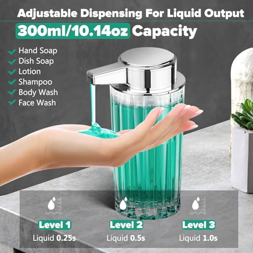 Automatic Soap Dispenser Liquid for Kitchen: 11 OZ Glass Touchless Clear Auto Soap Dispenser for Bathroom - Hand Dish Lotion Home Countertop Kids - Family Couple - color: Vertical Stripe Style Liquid