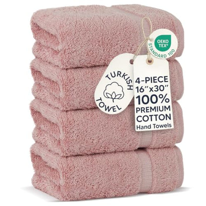 Chakir Turkish Linens 4 Piece Hand Towels, 100% Cotton Turkish Towels for Bathroom, Luxury Soft Absorbent Hand Towel Set, 16 x 30 Inches, Pink - color: Pink