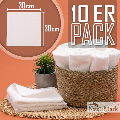 Set of 10 Washcloths Made of 100% Cotton - Soft and Absorbent Face and Hand Towels - Practical for Bathroom and Kitchen - 12 x 12 in (White) - color: White