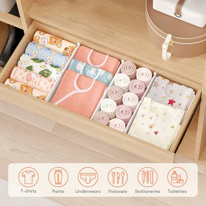 Lifewit 9 Pack 4" High Drawer Dividers, Adjustable Drawer Organizer Clothes | 10.5"-16.5" Expandable White Plastic Separators for Dresser, Kitchen, Cabinet, Nursery, Office, Socks & Underwear Storage - size: 4"H, 10.5-16.5"L