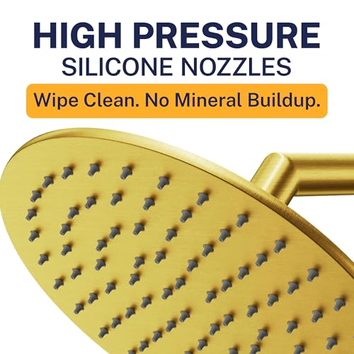 HammerHead Showers Solid Metal Round 8 Inch Rainfall Shower Head, High Flow Shower Head Optimized for Pressure, Brushed Gold, 2.5 GPM - color: Brushed Gold, size: 2.5 GPM
