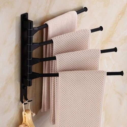 Towel Rails Space Aluminum Towel Rack, Wall Mounted Towel Rack Swivel Bars with Hooks Bathroom Rotating Towel Bar Towel Holder (Color : Black, Size : 4 Arms) - size: 4 Arms
