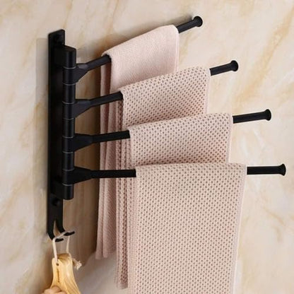 Towel Rails Space Aluminum Towel Rack, Wall Mounted Towel Rack Swivel Bars with Hooks Bathroom Rotating Towel Bar Towel Holder (Color : Black, Size : 4 Arms) - size: 4 Arms