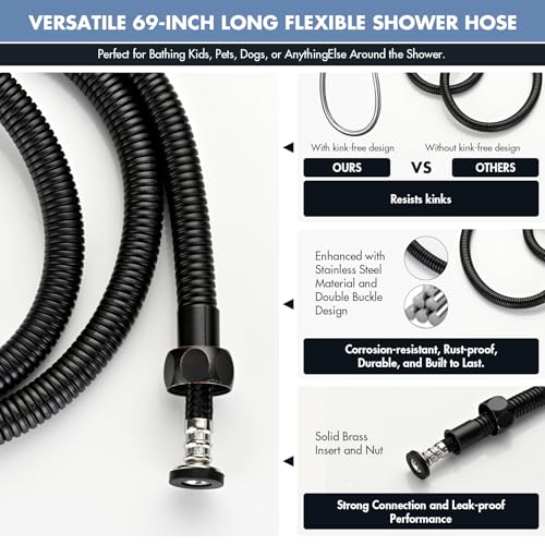Adjustable 30-Inch Shower Slide Bar with 5-Function Handheld Shower Head, Stainless Steel Wall Mount Shower Slide Bar Set with Extra Hose (Oil Rubbed Bronze) - color: Oil Rubbed Bronze