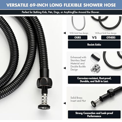 Adjustable 30-Inch Shower Slide Bar with 5-Function Handheld Shower Head, Stainless Steel Wall Mount Shower Slide Bar Set with Extra Hose (Oil Rubbed Bronze) - color: Oil Rubbed Bronze