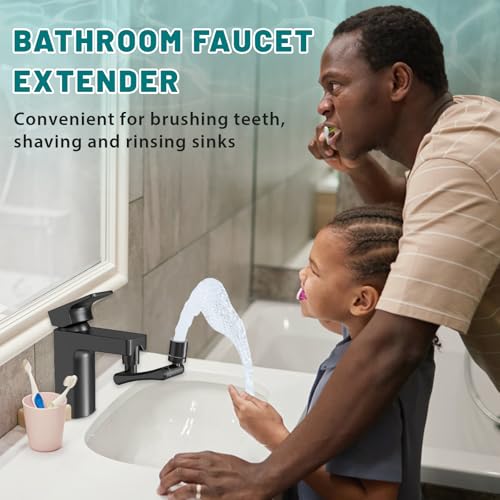 CECEFIN 1440 Swivel Faucet Extender for Kitchen/Bathroom Sink, NSF/ANSI 372 | Black Tap Aerator Extension, 1080° Large-Angle Splash, 2-Water Outlet Spray, Rotating Robotic Arm, Wash Hand/Face - color: B- Black- Swivel Faucet Aerator