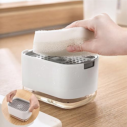 Dish Soap Dispenser for Kitchen Sink with Sponge Included, RUFCRIL 10oz/300ml Soap Pump Dispenser and Sponge Holder, White - color: White-10 Oz