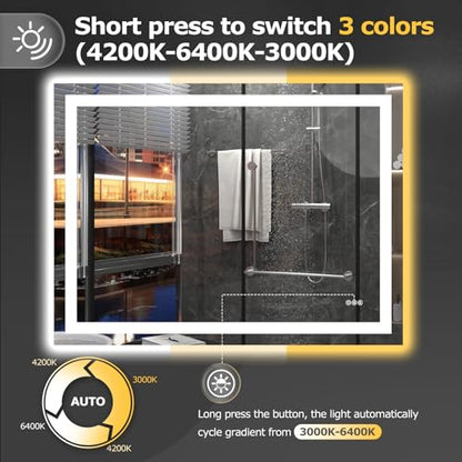 Hivone 48"X36" LED Bathroom Mirror with Lights, Anti-Fog, Dimmable, Backlit + Front Lit, Smart Bathroom Vanity Mirror, Memory Function, Shatterproof, Tempered Glass (Horizontal/Vertical) - size: 36"L x 48"W