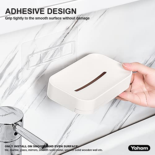 YOHOM 2PCS Adhesive Soap Dish with Drain Tray White Shower Bar Soap Holder Wall Mounted Bathroom Hanging Soap Tray Holder for Tub Plastic - color: Adhesive Soap Dish White