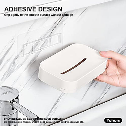 YOHOM 2PCS Adhesive Soap Dish with Drain Tray White Shower Bar Soap Holder Wall Mounted Bathroom Hanging Soap Tray Holder for Tub Plastic - color: Adhesive Soap Dish White