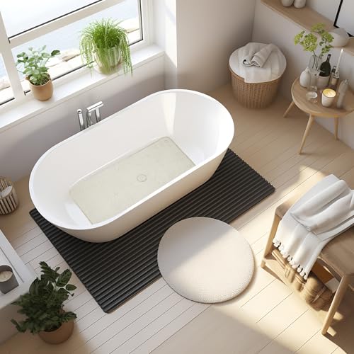 Bathtub Mat Non Slip, Soft Foam Bath Mat for Tub, Bathtub Mat with Drain Holes, Suction Cups Shower Mat (Ivory, 36''X17'') - color: Ivory