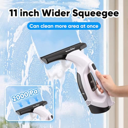 Cordless Window Vacuum Squeegee, 4000mAh Electric Window Cleaner Tool, Window Cleaning Kit with Shower Squeegee & Extension Pole for Shower Glass, Mirror, Door, Car