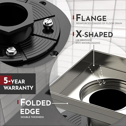 4 Inch Square Shower Drain Nickel Floor Drain with Flange Reversible 2-in-1 Cover Tile Insert Grate Removable SUS304 Stainless Steel CUPC Certified Brushed Nickel - color: Brushed Nickel, size: 4 Inch