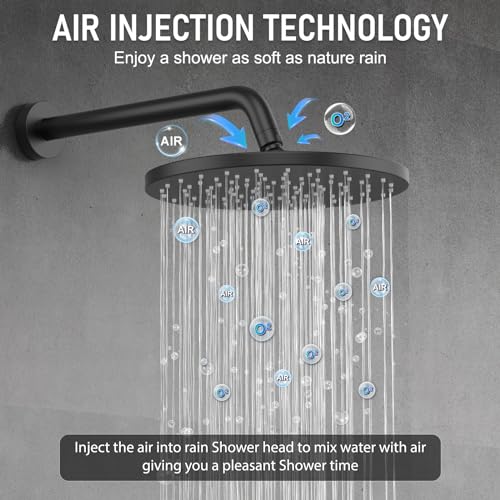 Iriber Thermostatic Shower System Wall Mount with 10 Inch Roud Rainfall Shower Head and Handheld,Shower Faucet Mixer Trim Kit (Valve Included),Matte Black - color: Matte Black 03