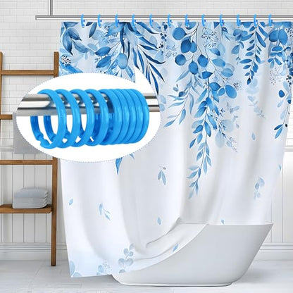 Blue Shower Curtain Hooks - 12 Pcs Circular Plastic Shower Curtain Rings for Bathroom - O Shaped Blue Shower Hooks Rings for Shower Curtain Rod - color: Blue