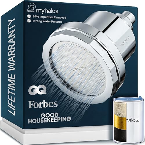 MyHalos® Filtered Shower Head, Shower Head Filter for Hard Water (Chrome) | High Pressure, Removes Chlorine & Heavy Metals, Water Softener, Filter Shower Head, Water Filter, Filtro Para Ducha De Baño - color: Chrome
