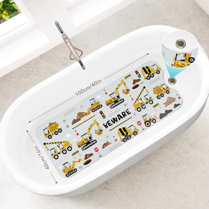 SHUCHING Baby Bath Mat for Tub Non Slip-40x16 Inch, Vehicle | Bathtub Mat for Kids & Toddler Mold Free, Long Shower Mat for Inside Shower with Suction Cup, Machine Washable - color: Vehicle