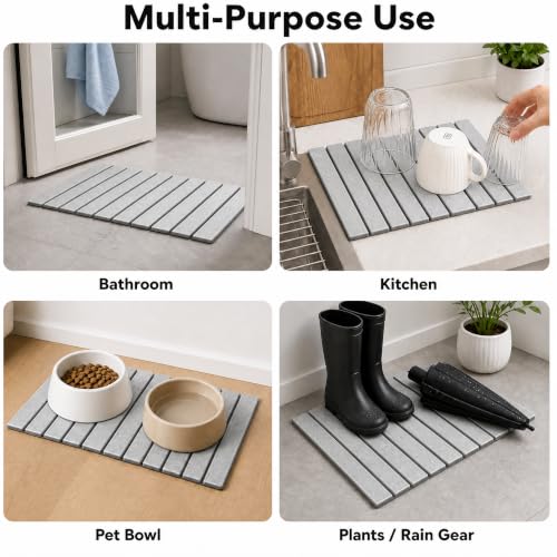 Diatomaceous Earth Bath Mat, Foldable Stone Bath Mat, 23.6 x 15.5 Inch Absorbent, Quick Drying, Diatomaceous Earth Stone Mats for Bathroom, Easy Store, Easy Clean - color: Light Gray 1pck
